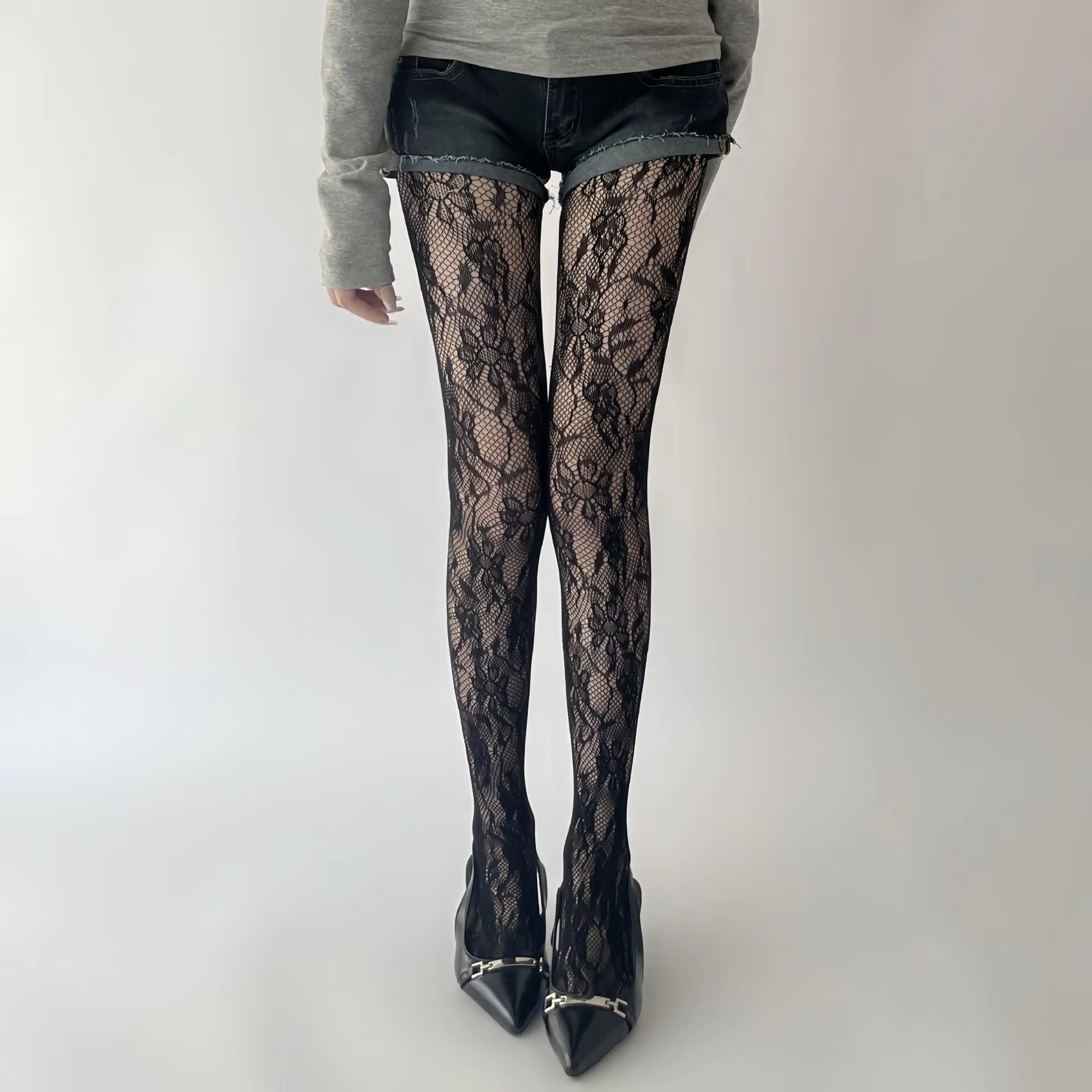 Stockings Stripe Floral Pattern Fishnet Tights JK Bow Lolita Women's Thin New Pantyhose Black Breathable Fishnet Stockings