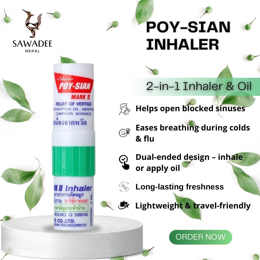Poy Sian 2-in-1 Herbal Nasal Inhaler - Thai Relief for Headache, Dizziness & Nasal Congestion | Sawadee Nepal