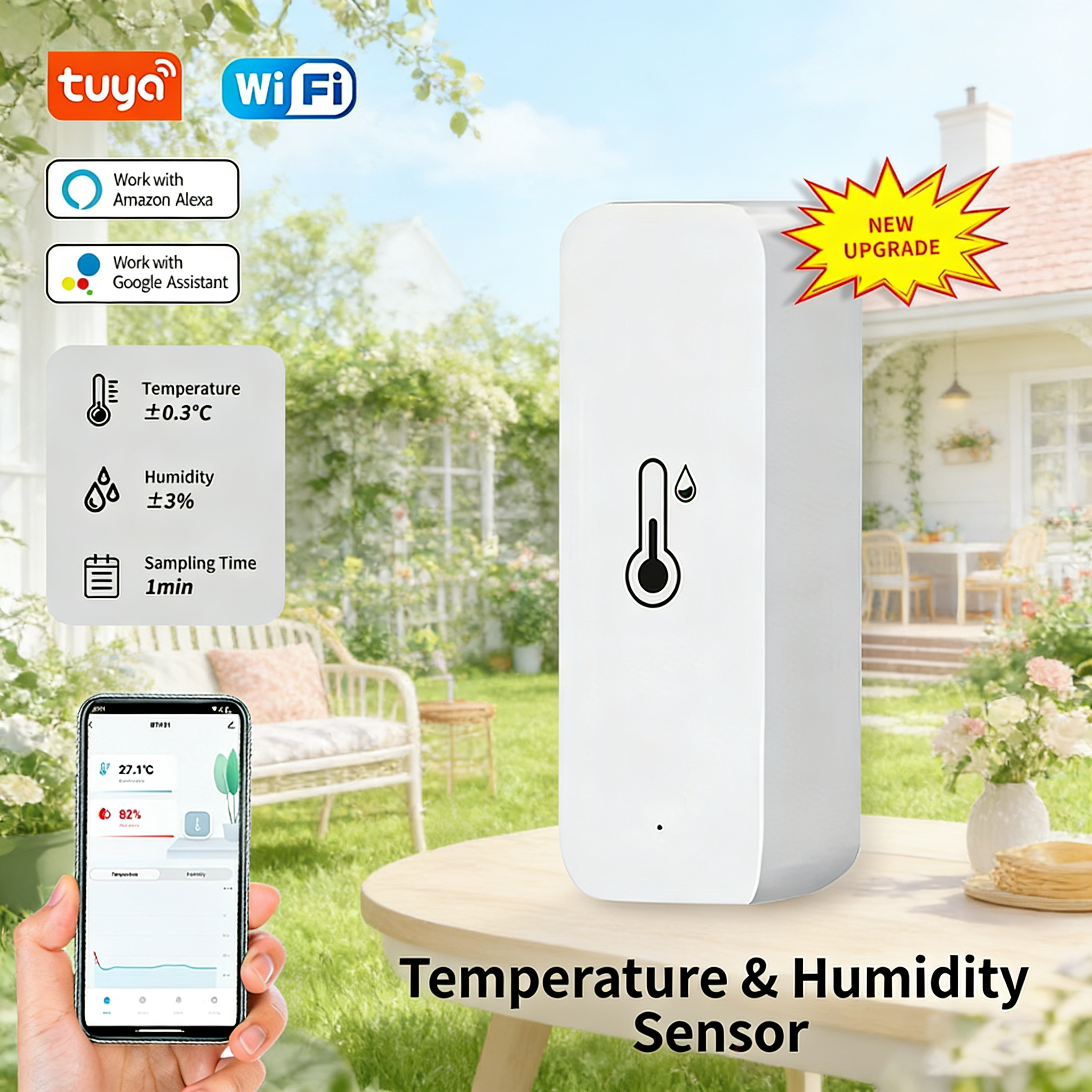 3000W Tuya WiFi Switch with Power Monitor and Temperature Humidity Sensor for Smart Control via Alexa and Home