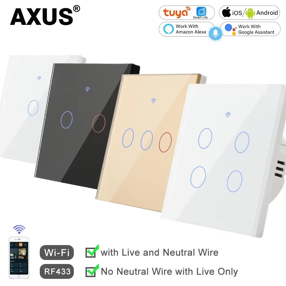 1 2 3 4 Gang WiFi RF 433mhz Touch Wall Light Smart Wireless with Switch 220V no Neutral EU Work With Tuya Alexa