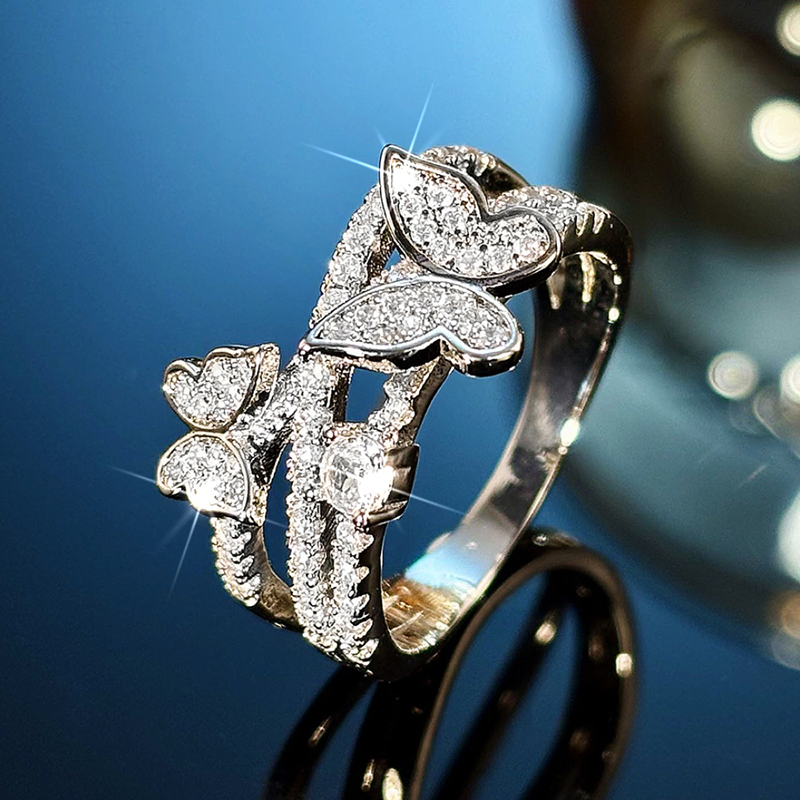 Huitan Unique Heart Design Women Rings Inlaid Shiny Cubic Zirconia Romantic Wedding Anniversary Accessories Sweet Jewelry