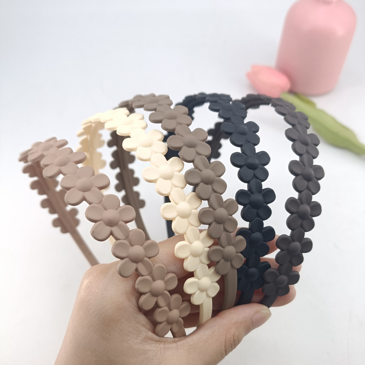 1/5 PCS Simple Versatile Black Khaki Style Flower Frosted Headbands Vintage Headbands for Women Girls Daily Hair Accessories