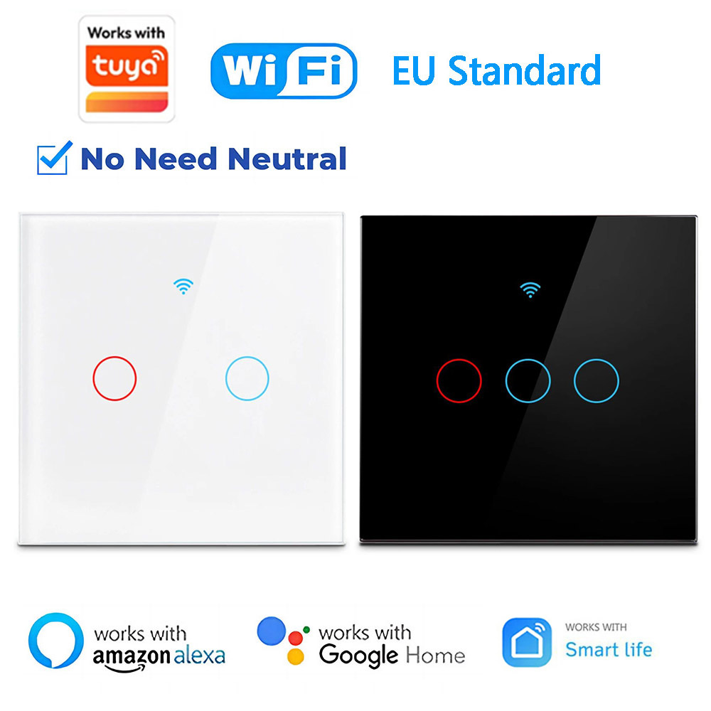 WiFi Smart Switch EU Light Wall Touch Switch 220V No Need Neutral Wire Works with Tuya Smart Life App Alexa Home