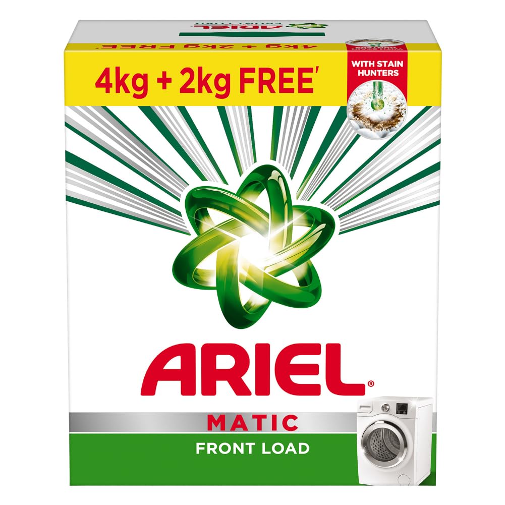Ariel Matic Detergent Powder Front Load - 4kg + 2kg FREE Removes 100 Tough Stains in 1 wash Specially Designed for Washing Machines Fresh Fragrance