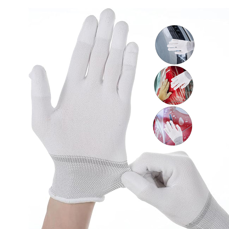 1Pair Car Vinyl Wrap Gloves Anti-Static Window Tinting Film Install Gloves Nylon PU Coated Fingertip Work Gloves Wrapping Tools
