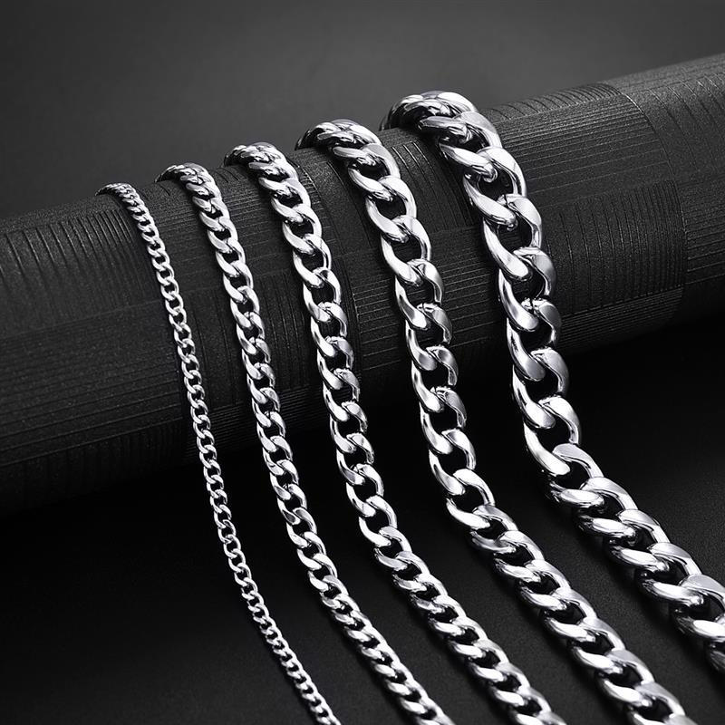 Hot 1PC New Trendy Cuban Chain Men Bracelet Classic Stainless Steel 3/5/7/9mm Width Chain Bracelet For Men Women Jewelry .