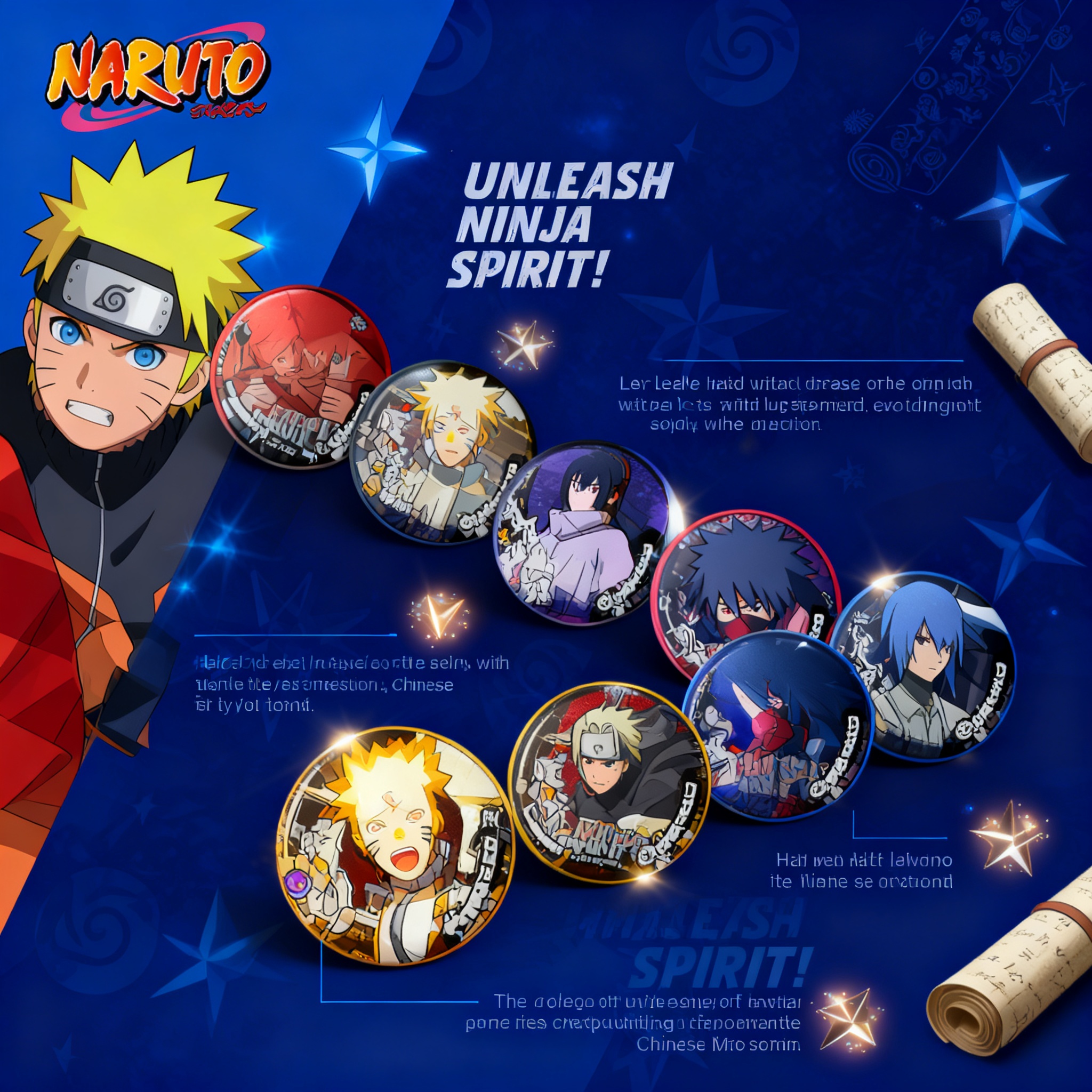 Naruto Anime Badge Double Flash Large Pin Naruto Uzumaki Sasuke Uchiha Itachi Madara Uchiha Anime Merchandise Collectible