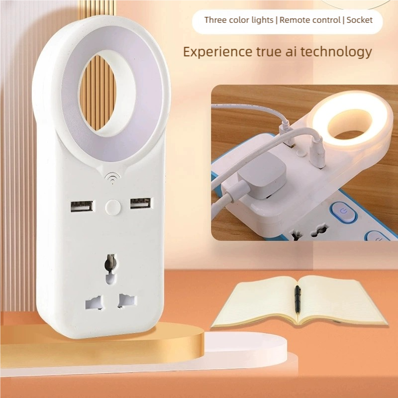 New LED Night Light Smart Remote Control Night Sensor Round Plug in With USB Bedroom Home Night Lamp