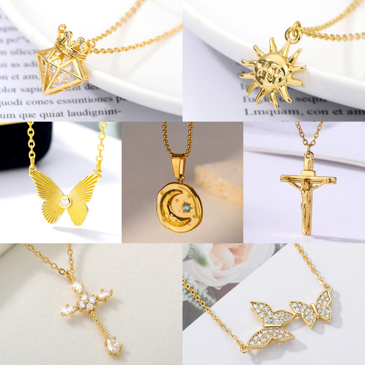 Retro Cross Zirconia Pendant Women's Necklace 18K Gold-Plated Butterfly Heart Y2K Holiday Jewelry Necklace Gift