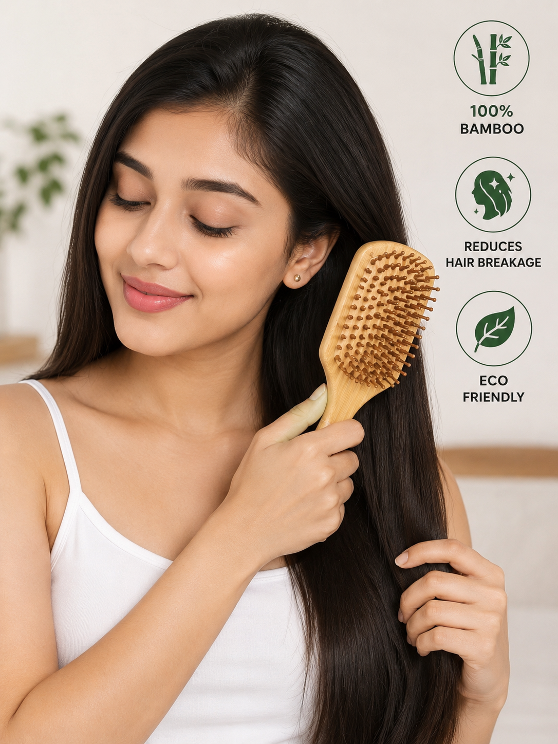 Premium Bamboo Paddle Hair Brush | Wooden Scalp Massage Comb | Anti-Static Detangling Hairbrush for Women & Men | Suitable for All Hair Types
