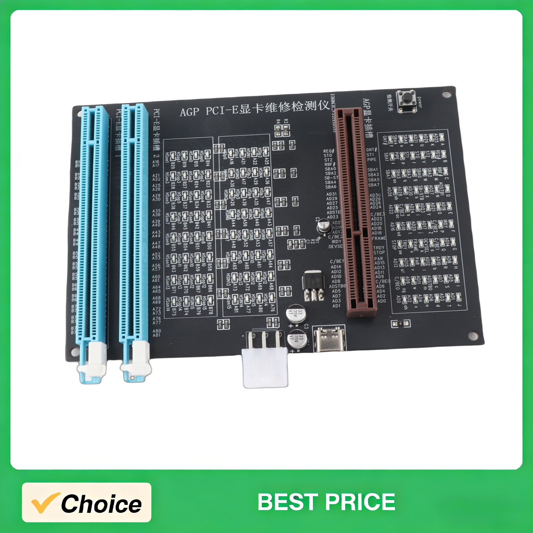 DC12V Computer Graphics Card Tester AGP/PCI-E Graphics Card Diagnostic Analyzer Tester PCB Desktop Computer Maintenance Repair