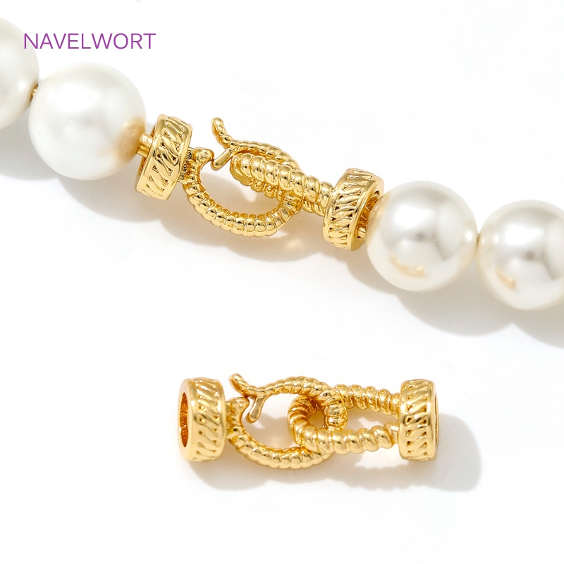 18K Gold Plated Brass Pearl Clasp Lock,Brass Connector Clasps End Caps Fastener For Necklaces/Bracelet Making DIY Accessories