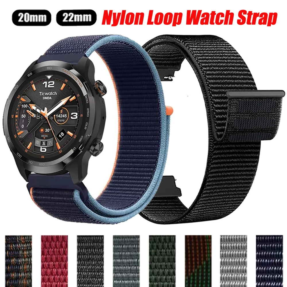 20mm 22mm Nylon Loop Watch Strap For TicWatch Pro 3 Ultra Sport Bracelet For Ticwatch Pro S/GTH S2 E3 E2 GTX Smartwatch Correa