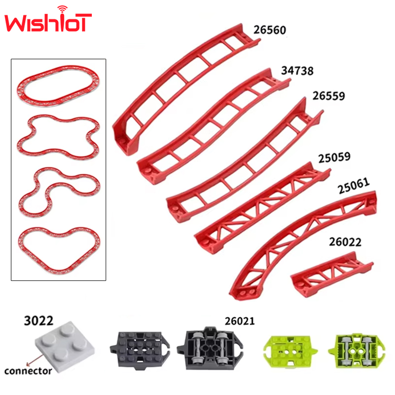 10PCS Track Roller Coaster Model Railway City Train Technical Part MOC Building Blocks For Kids 26022 25059 25061 34738