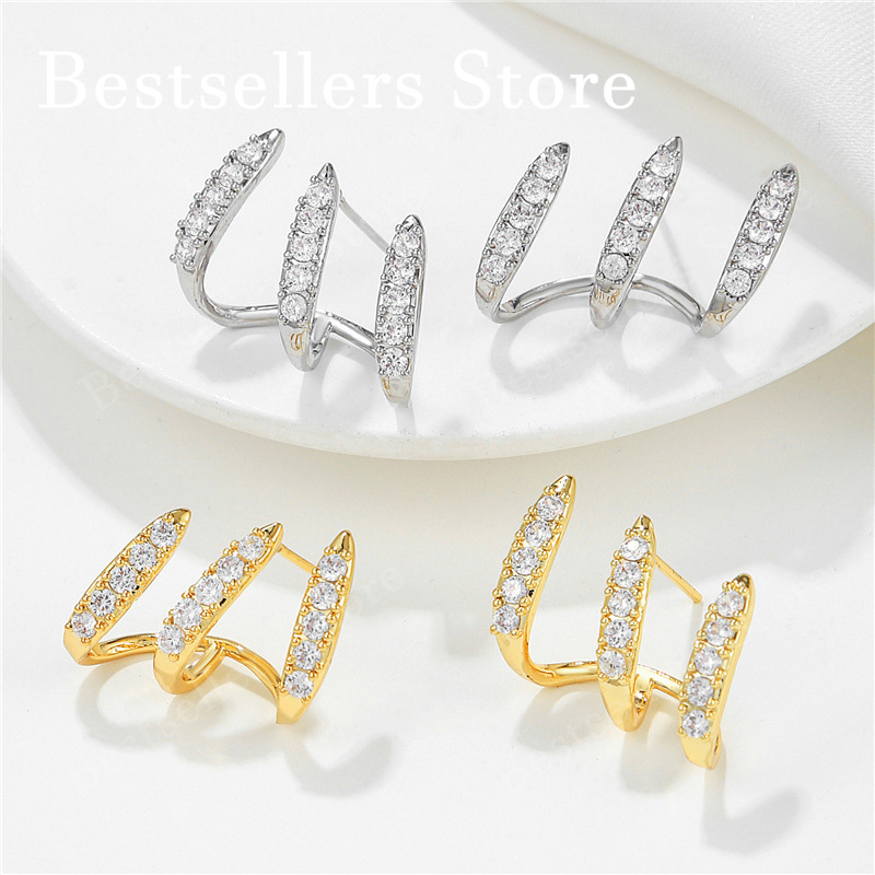 2026 New 925 Sterling Silver/Gold Zircon Claw Earrings Fashion Women's Jewelry Charm Wedding Party