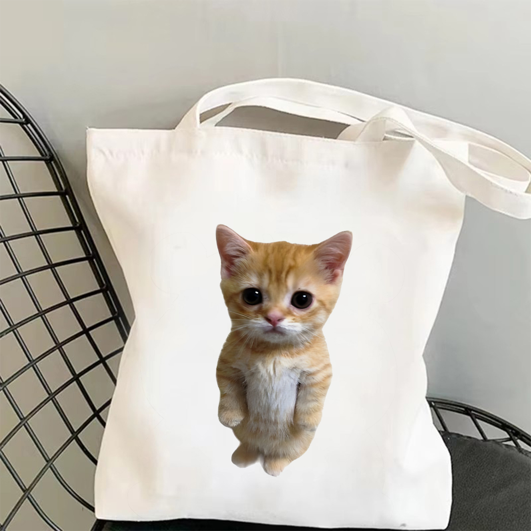 1pc Cute Cat Hamster Meme Inspired Canvas Bag Funny Expressive Feline Print Durable Shoulder Bag for Daily Commute Work School