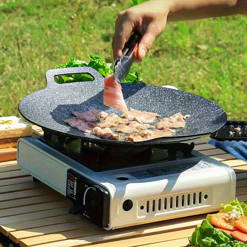 Non-Stick Roasting Korean BBQ Round Pan Cast Iron Double Handled Crepe Pan Round Griddle Grill Pan For BBQ Griddle With Handle