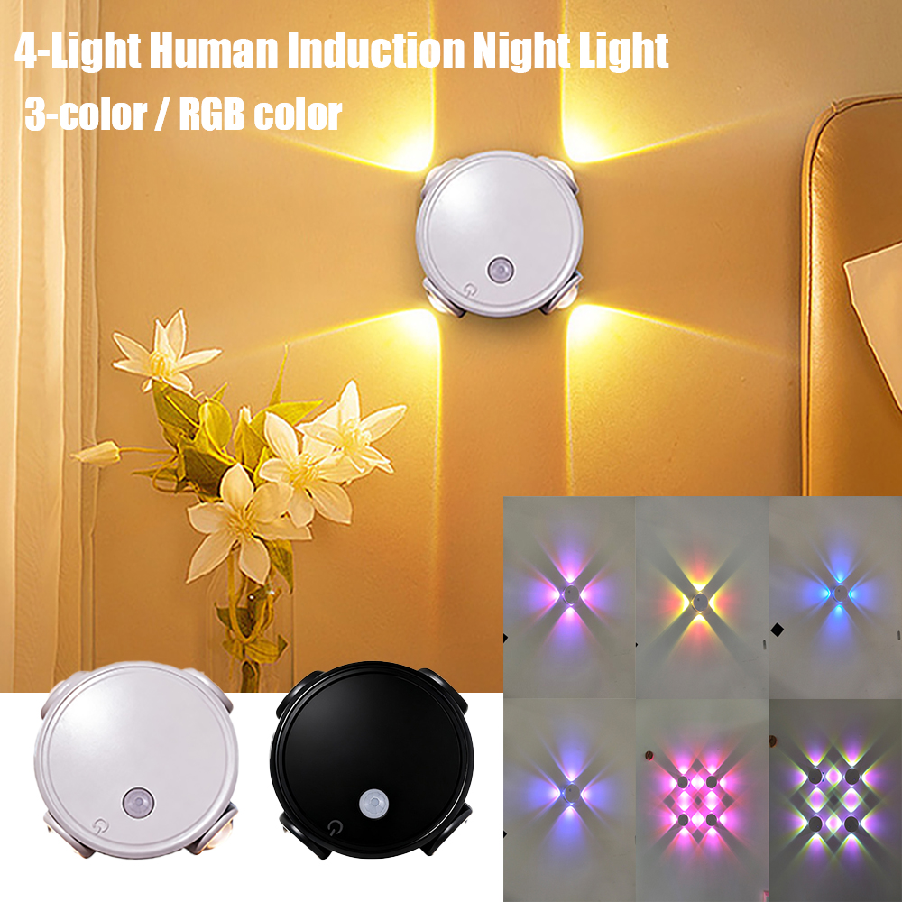 Smart RGB Gradient Night Light Magnetic Motion Sensor Rechargeable Wall Lamp for Bedroom Bathroom Closet Garden Home Decor