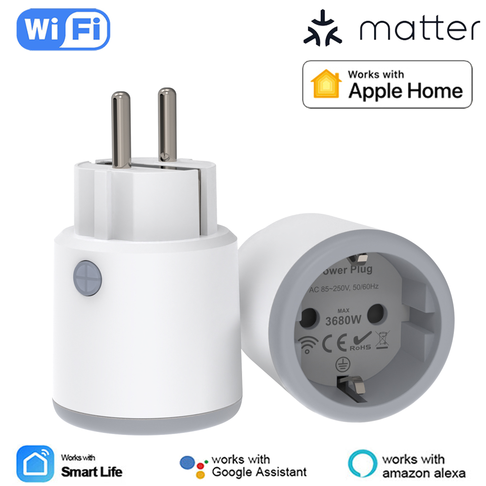 Matter Smart Power Plug Wifi 16A Power Meter Remote Control EU Outlet Works with Tuya Homekit Echo Alexa Home Smartlife