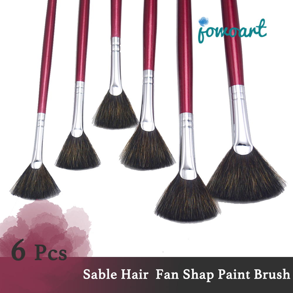 6pcs Set Fan Shape Double Nylon Hair Acrylic Brush Acrylic Suit art supply artist Large Area Auxiliary Painting Oil Painting Pen