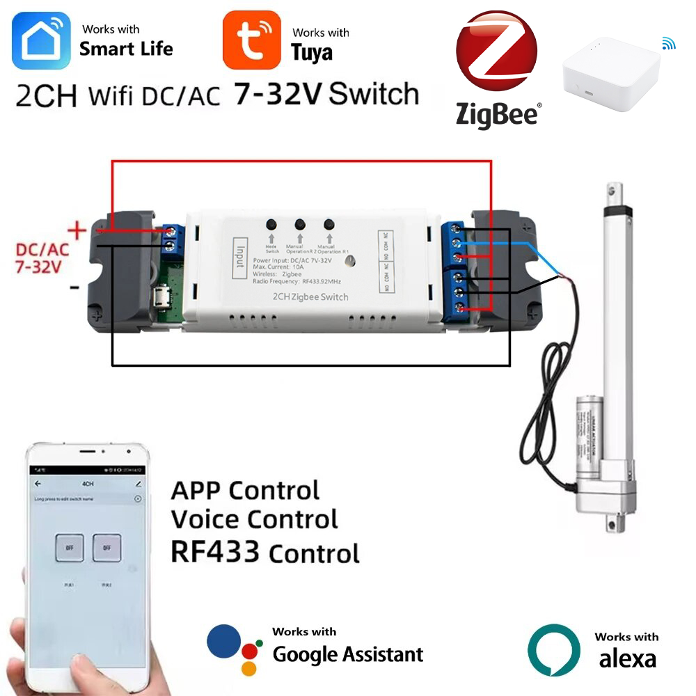 2 Channel Zigbee Smart Wifi Electric Actuator Motor Controller,DC AC 12V 24V Switch,RF433 Remote,2CH Pulse Relay Module