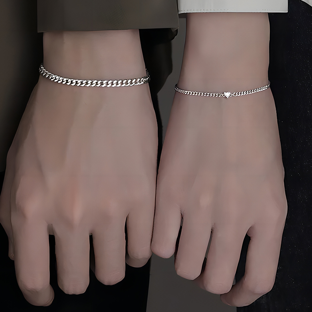2PCS Simple Fashion Stainless Steel Bracelet Set for Couple UniSax Women man Lover Crystal Heart Silvery Chain Bracelets Jewelry Bles Online DZ-38D-19