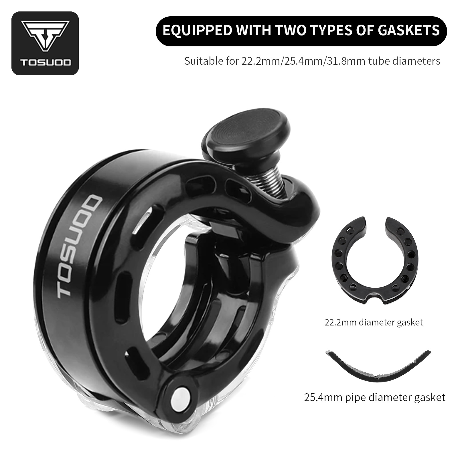 TOSUOD Bicycle Bell Waterproof Lightweight Mini Bike Bell Clear And Loud 90db Polyoxymethylene + Aluminum Material Cycling Bell
