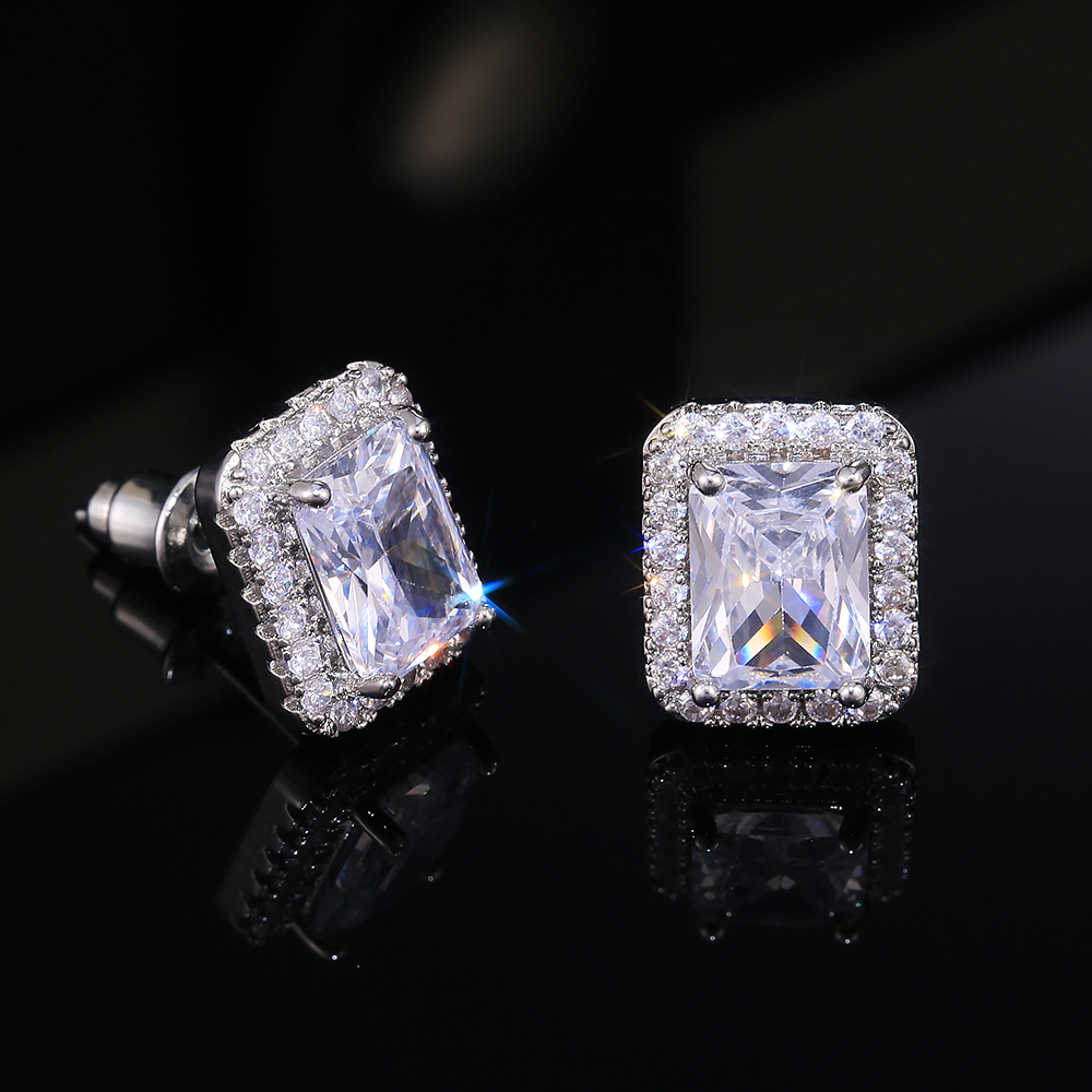Huitan Delicate Women Stud Earrings Square Shape Shiny Cubic Zircon Luxury Earring for Party Nice Present Female Fashion Jewelry