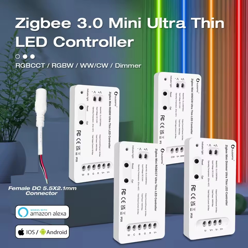 Zigbee 3.0 Ultra Thin Mini RGBCCT RGBW WWCW Dimmer LED Light Strip Controller Bedroom Lighting Alexa Voice APP Controller