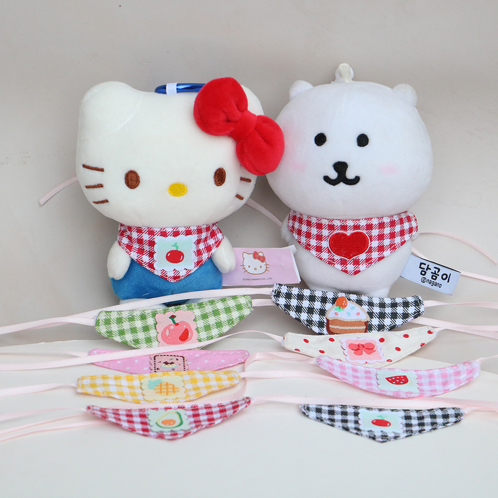 Suitable for 10cm Doll Hot Selling Cute Cartoon Pattern Bib Triangle Scarf Simplicity and Versatile Plaid Saliva Towel