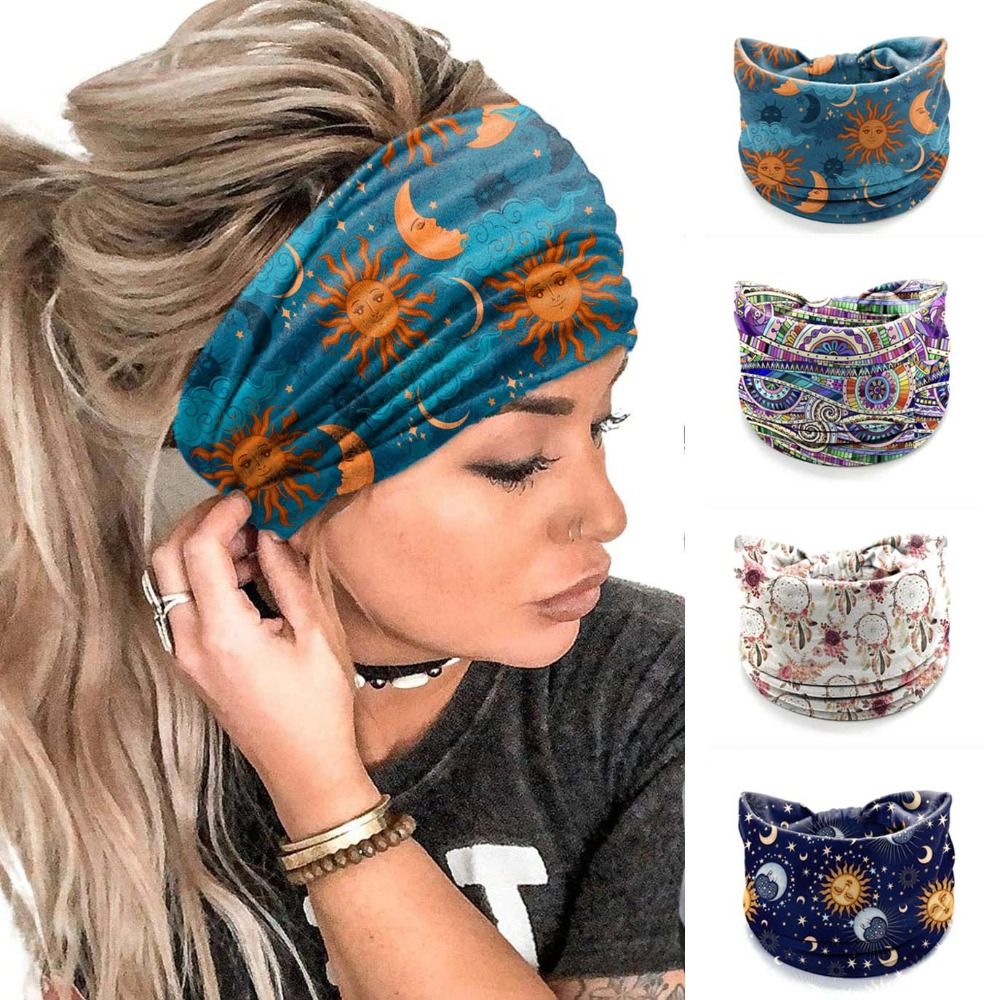 New Elastic Wide Headbands Vintage Knot Flower Print Printed Headscarf Boho Wide Brim Soft Bandana Yoga