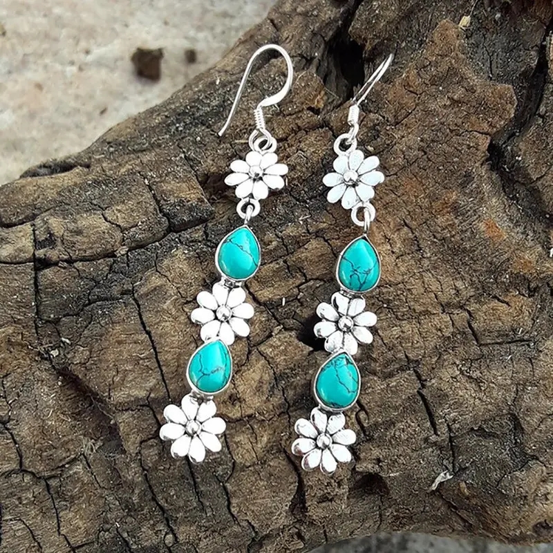 New Cute Chrysanthemum Pendant Earrings For Women Fashionable, Colorful Sweet Retro Long Styles For Party Jewelry