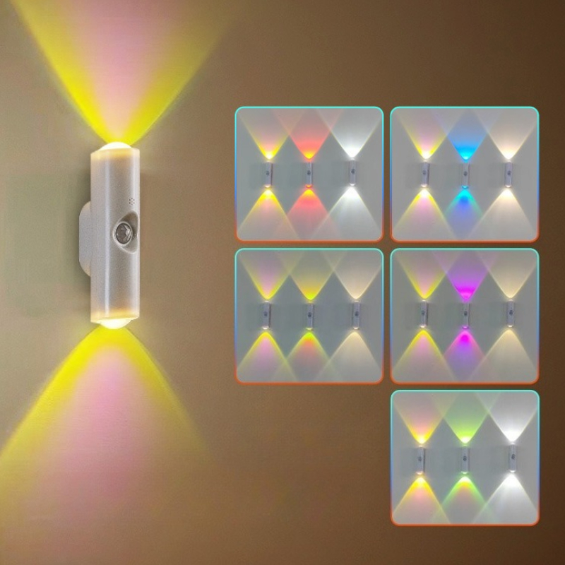 RGB LED Sunset Night Light Double Head Motion Sensor Under Cabinet Lamp USB Charging Magnetic Base for Bedroom Atmosphere