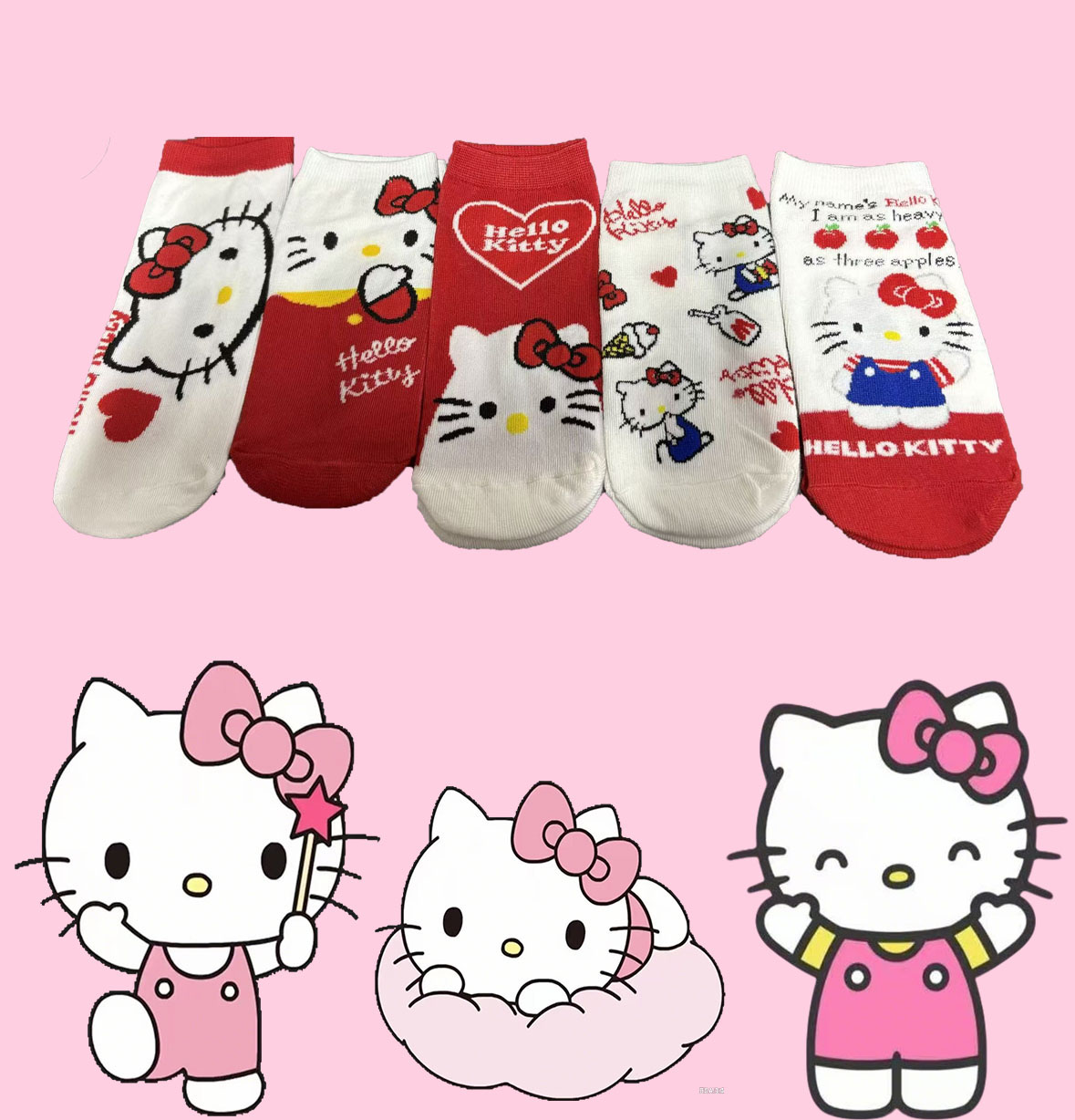 1/5 Pairs of Sanrio Hello Kitty Cartoon Anime Cute Mid-Calf Socks for Women