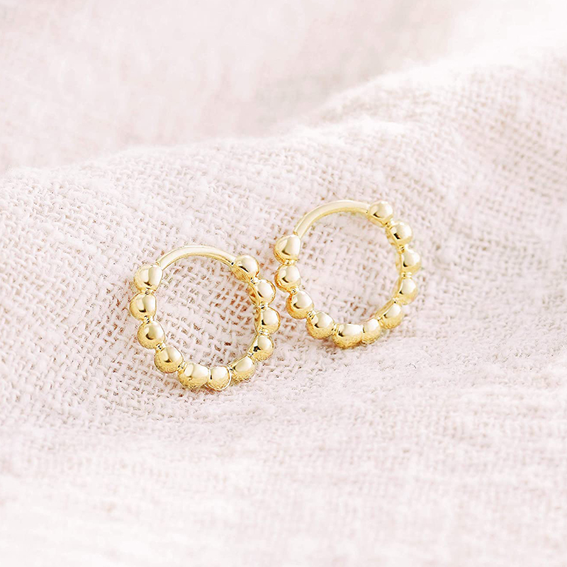 Huitan Small Circle Hoop Earrings Women Gold Color Bead Shaped Dainty Ear Accessories Daily Wear Low-key Exquisite Jewelry