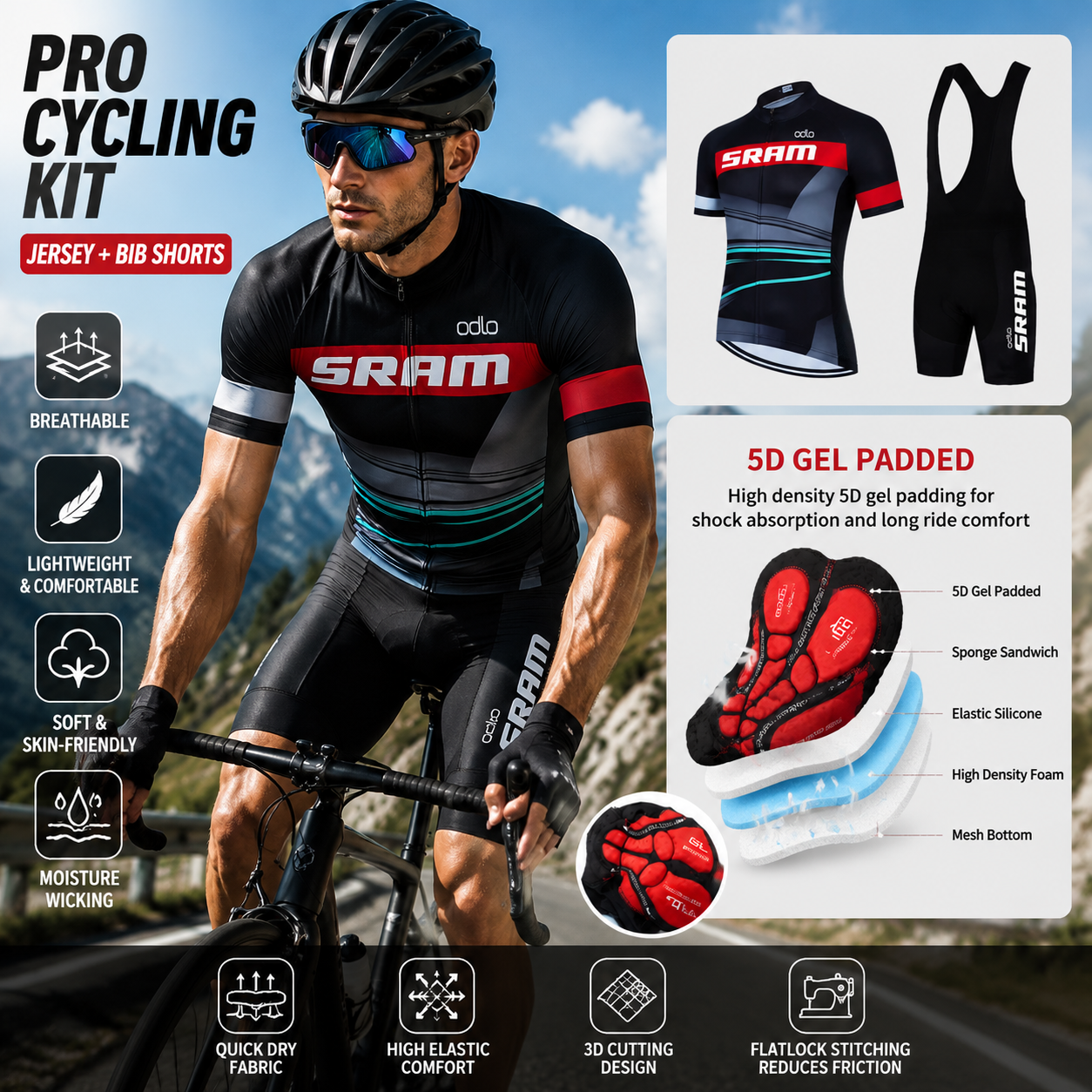 2026 SRAM Cycling Jersey Set Summer Cycling Clothing MTB Bike Clothes Uniform Maillot Ropa Ciclismo Man Cycling Bicycle Suit