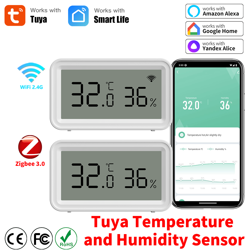 WiFi APP Remote Temperature Humidity Sensor Smart Home Device Compatible with Home Alexa for Environmental Monitoring