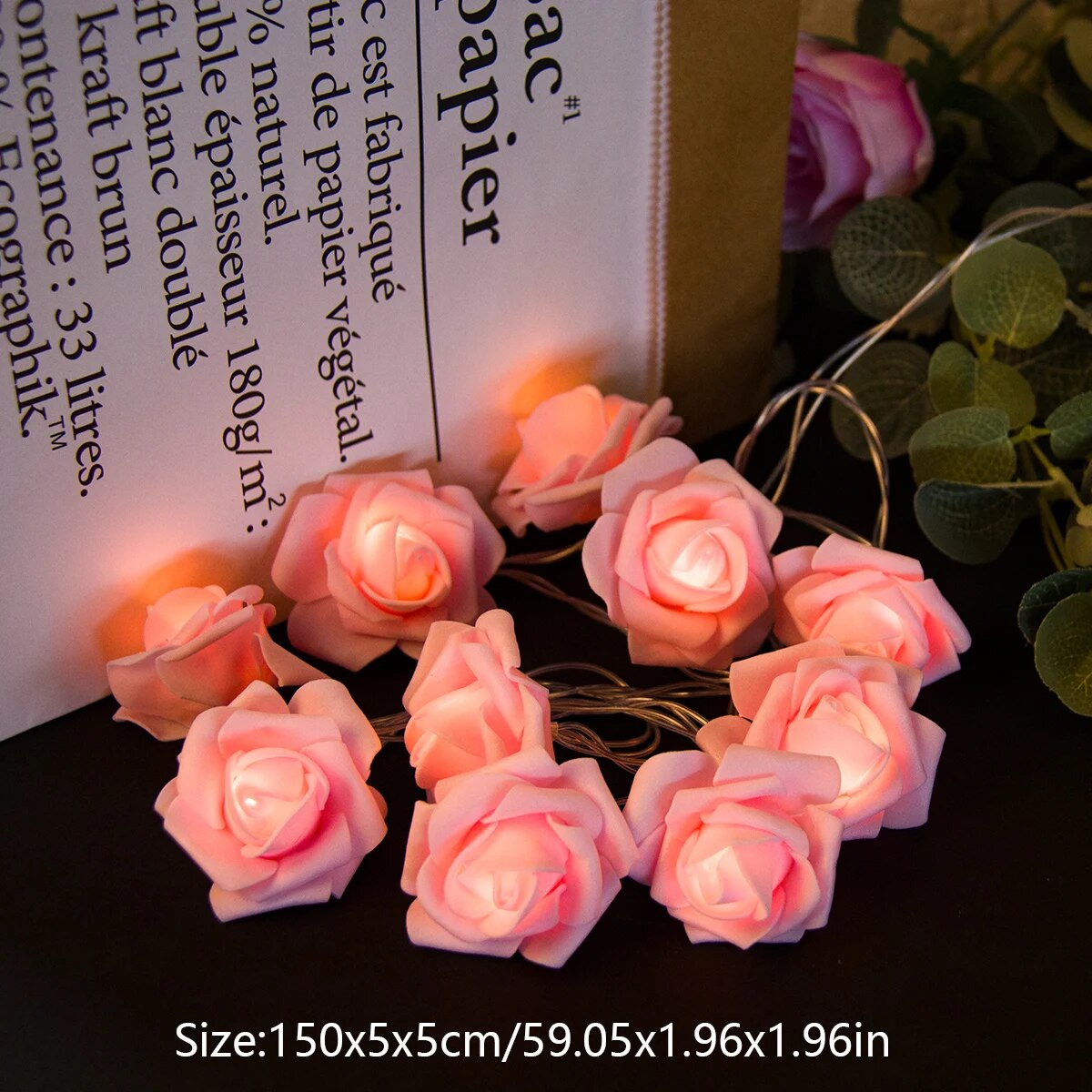 Rose Flower Battery Operated String Lights Romantic Valentine's Day Decor Wedding Home Party Birthday Festival Indoor Outdoor