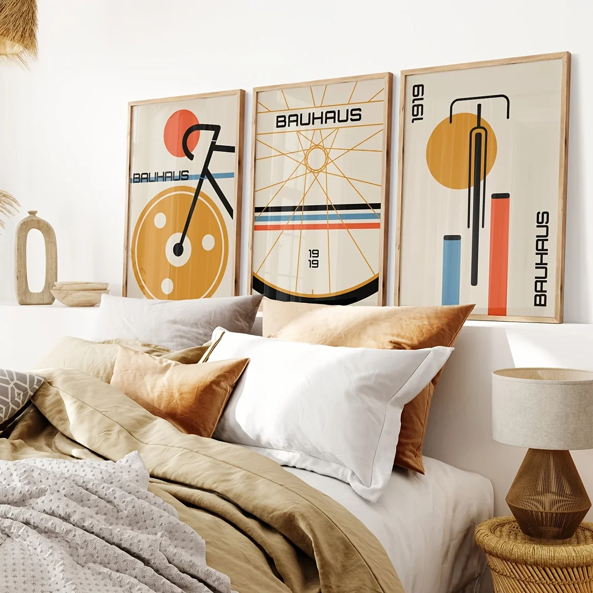 3pcs/set of Bauhaus Bicycle Canvas Posters Mid-century Modern Bauhaus Bicycle Wall Art Prints for Living Room Home Decor