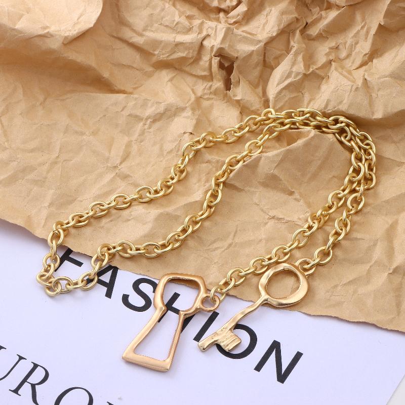 Hot 1Pc New Design Matte Thick Chain Key Pendant Necklace For Women Jewelry Trend Fashion Long Necklace Accessories
