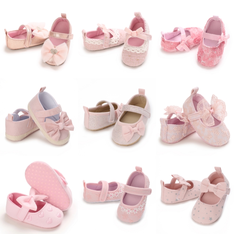 Spring and Summer Baby Girl Pink Sweet Princess Shoes 0-12 Months Female Baby Indoor Soft Soled Walking Shoes