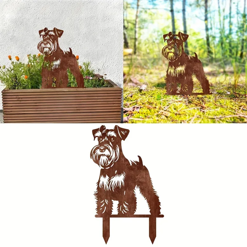 1pc Rusty Metal Schnauzer Dog Garden Stake Classic Design Pet Memorial Yard Decor Perfect Mother's Day