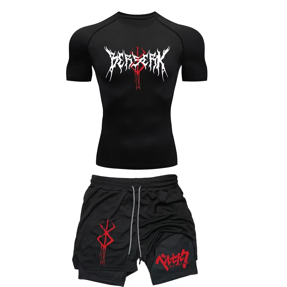 Berserk Anime Men's Workout Set Compression Top & Shorts | Quick Dry Gym Running Fitness Outfit ZY0024