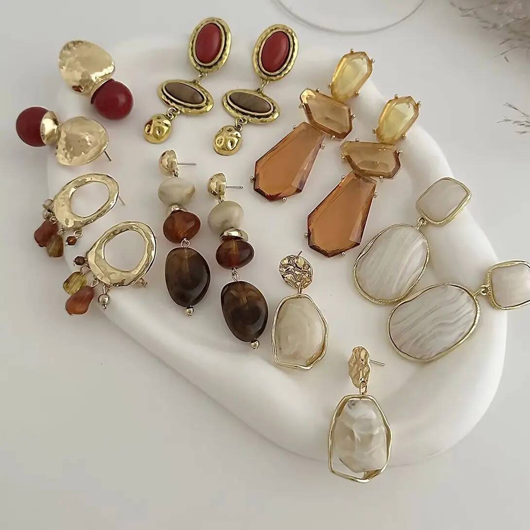 Ingemark 7 Pcs/Set Vintage Boho Resin Acrylic Drop Earrings Women Trendy Geometric Wedding Banquet Charm 2026 New Jewelry s