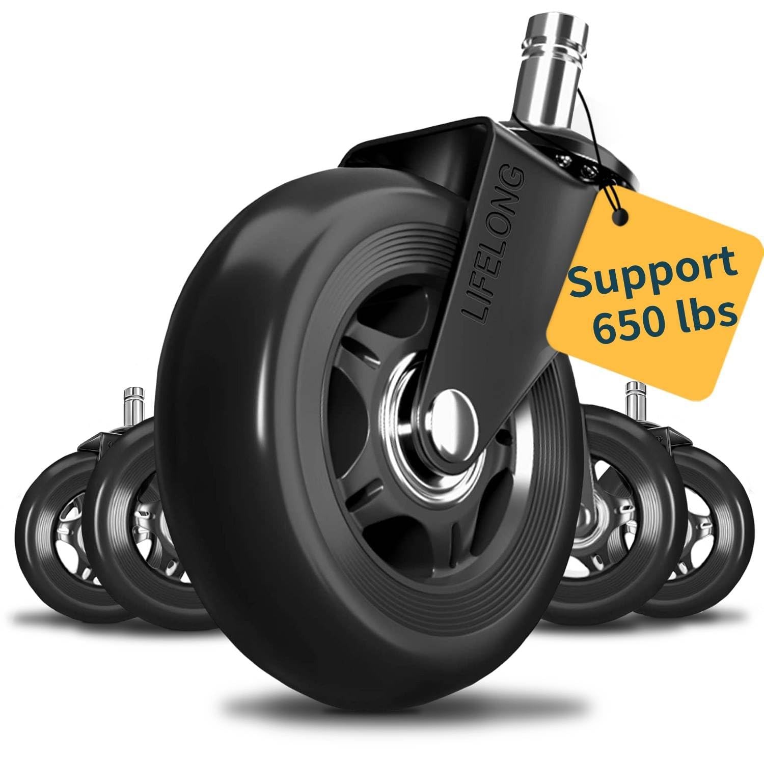 2.5/3 Inch Office Chair Wheels Casters Replacement, Heavy-Duty Computer Gaming Desk Caster Wheel Smooth & Safe Rolling Hardwood