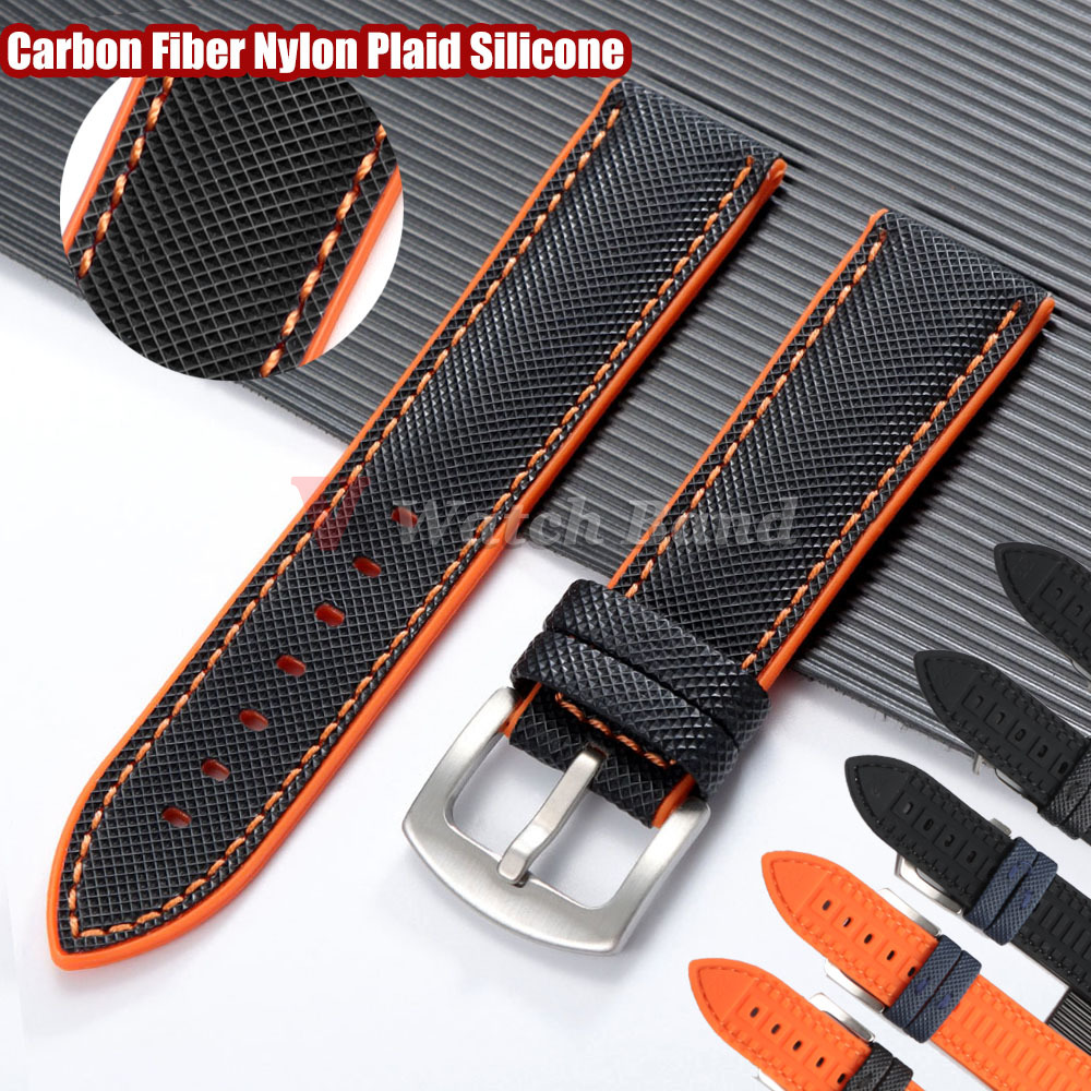 Carbon Fiber Nylon Plaid Silicone Strap 20mm 22mm 24mm for IWC for for for Watchband Universal Bracelet