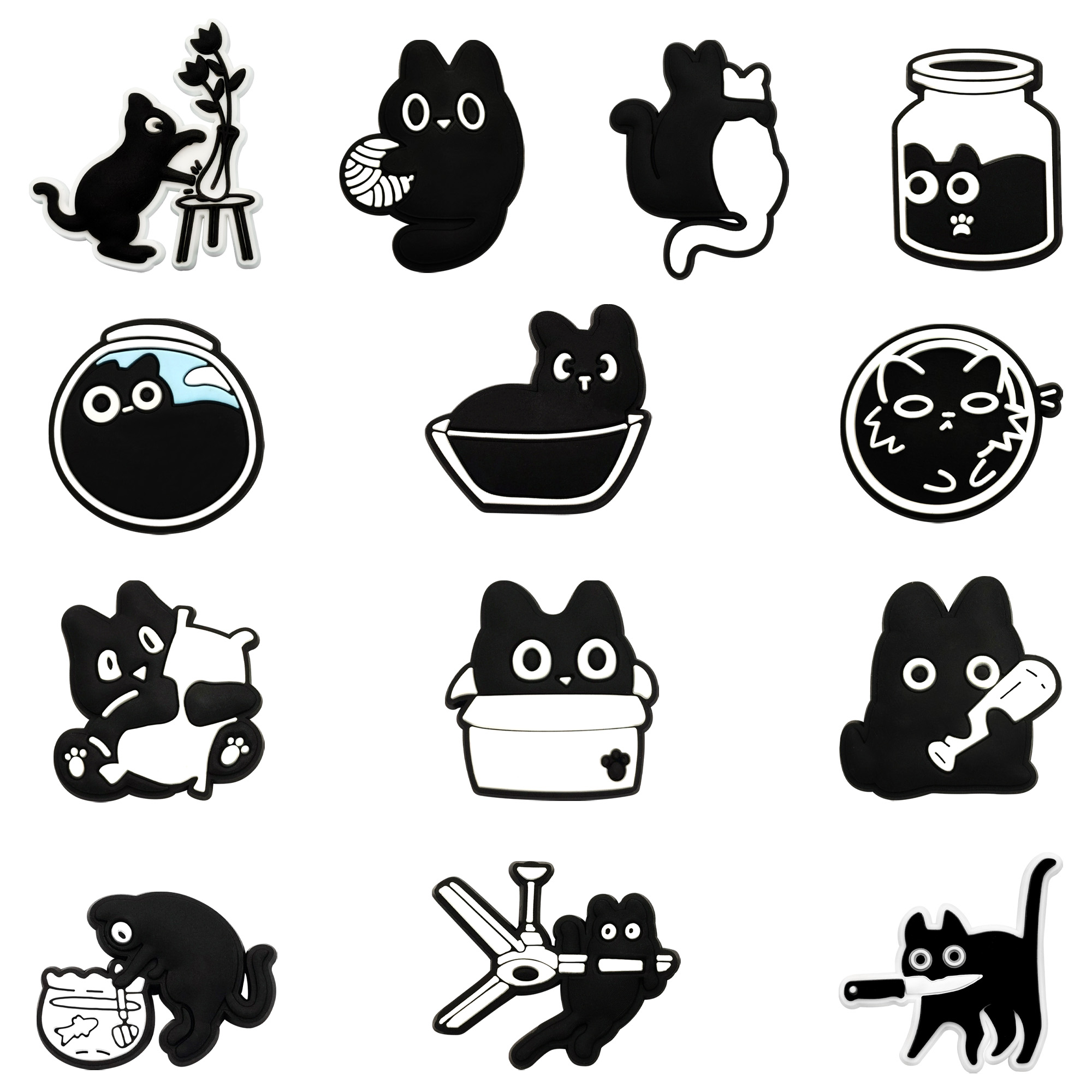 6-50Pcs Cartoon Black Cat Shoes Charms PVC Shoe Accessories For Clogs Sandals Decoration Buckle Kids Friends Xmas