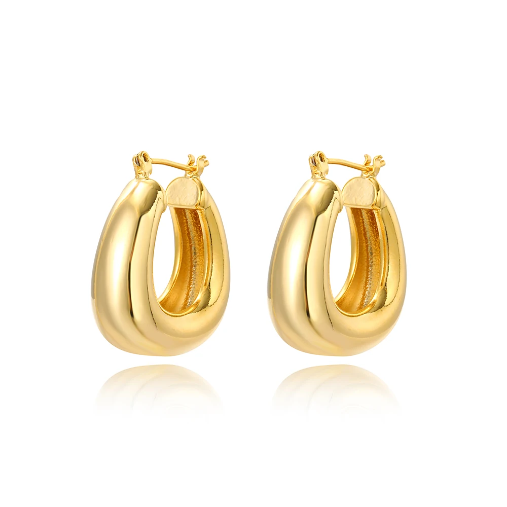 Vintage Chunky Round Earrings for Women Stainless Steel Gold Plated Geometric Gold Plated Thick Hoop Earring Fashion Jewelry