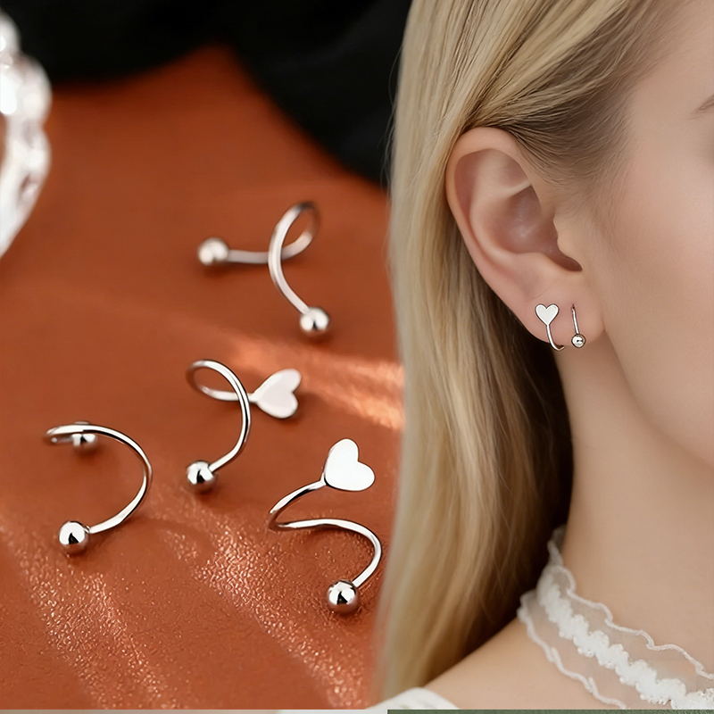 EVISPOL 2pcs Stainless Steel Spiral Twisted Stud Earrings Lip Piercing Heart Star Cartilage Tragus Helix Ear Piercing Jewelry