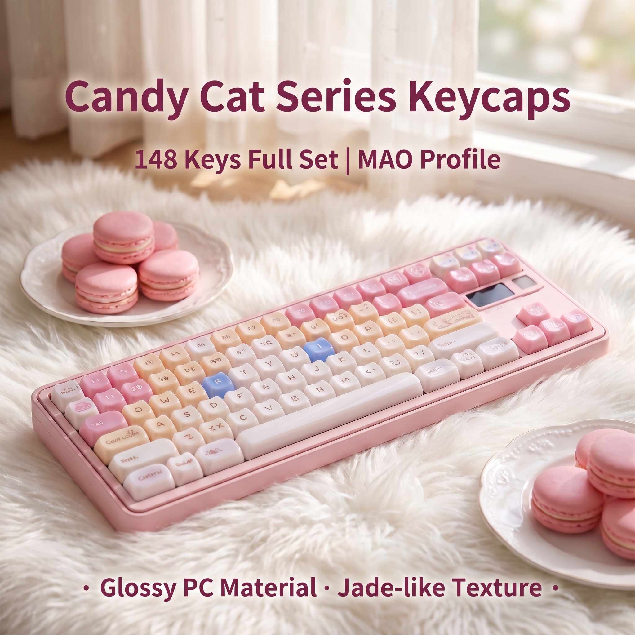 148 Keys MOA Cute PBT Keycaps, Glossy PC Transparent Design, Aesthetic Cute Style for Girls Mechanical Keyboards